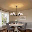 6-Light Chandelier with Shades, Black Dining Room Light Fixture | 35.8'' Modern Chandeliers for Dining Room, White Pleated Fabric Shades, Hanging Pendant Light for Bedroom Kitchen Island E26