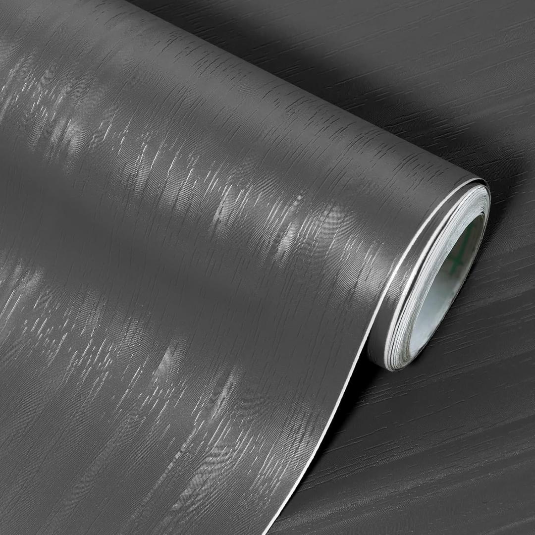wishFIRE Black Grey Textured Peel and Stick Wallpaper 15.7"118" Contact Paper Wood Look Wall Paper Self Adhesive Waterproof Vinyl Wallpaper for Bedroom Kitchen Cabinets Countertop