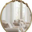 Gold Bow Metal Round Mirror -28inch Elegant Wall-Mounted Vanity Decorative Mirror for Bedroom, Bathroom, Living Room