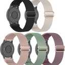 5 Pack Nylon Watch Bands Compatible with Garmin Venu 3/2/Venu 4(45mm),Forerunner 265/255(46mm)/570-47mm/Vivoactive 4(45mm),22mm Soft Stretchy Sport Replacement Strap for Amazfit Bip 6/5 (black/starlight/rose pink/cactus/smoke violet)