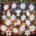 MATHARAGO 20 Pcs Snowflakes Diamond Art, 5D DIY Double-Sided Christmas Ornaments, Diamond Painting Keychains for Christmas and Daily Decoration(White-Christmas)