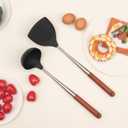 2 x FJNATINH Silicone Spatula Ladle Set - BPA Free Stainless Steel Non Stick Heat-Resistant Kitchen Tools Cooking Utensils Cookware with Wooden Handle, 2 Pcs