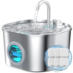 Cat Water Fountain Stainless Steel: Pet Fountains for Cats/Dog Indoor Automatic Waterer Bowls for Drinking Small Animal Water Dispenser Metal Pets Watering Faucet Bottle Auto Kitty Watering Supplies