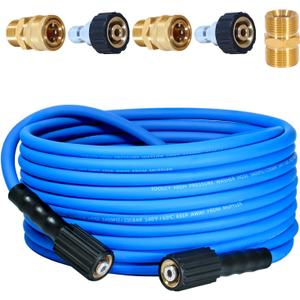 TOOLCY Super Flexible Pressure Washer Hose 30ft, 3400 PSI Kink Resistant Power Washer Hose 1/4 in., Replacement Power Wash Hose with M22 and 3/8" Quick Connection Kit for Gas & Electric (30 FT)