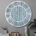 1st owned Wall Clocks for Living Room Decor,24" Vintage,Round Silent Non Ticking,Black Metal,Modern Wood Clocks for Home Bedroom,Kitchen,Garden,Office,Cafe,Modern Wall Decoration -Roman Numerals (Blue)