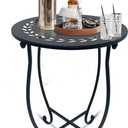 Round Side Table, 1 Pack 14 Inch Bedside Table for Living Room, Bedroom, Weather Resistant Black Metal Outdoor Side Table for Patio Balcony Yard Porch Garden, Plant Stand for Indoor Outdoor Use