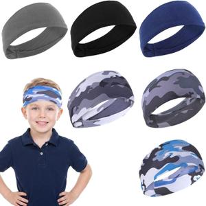 6Pcs Boys Headbands for Sports, Athletic Sweatbands for Kids Kids Headband | Basketball Football, Sports Breathable Elastic