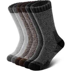 Senker Fashion Merino Wool Socks for Men Women, Hiking Thermal Warm Thick Crew Sock for Winter Outdoors Work 3 Pairs (Medium, Black Brown Grey)