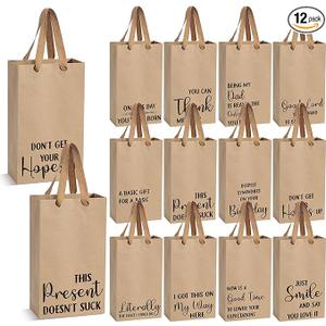 Christmas 12 Pcs Funny Gift Bags Kraft Paper Snarky Gift Bag with Handles Bulk Funny Wrapping Bags Adults Men Women Reusable, Gag Gifts Wrapping for Halloween Christmas Birthdays, Holidays