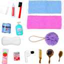 15 Pcs Dollhouse Bathroom Accessories, Mini Bath Accessories for Dollhouse Decoration, Mini Hair Dryer Brush Comb Mirror Towel Soap Toothpaste Toothbrush Makeup Set for House Bedroom Decoration