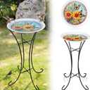 LEIFIDE 23 inch Metal Bird Bath for Outside Birdbath Bowl Topper with Foldable Pedestal Metal Stand Sunflower Butterfly Pattern Bowl Freestanding Birdbaths Birdfeeder for Outdoor Patio Yard Lawn Decor