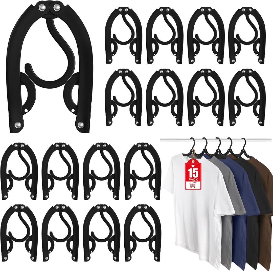 15 Pcs Travel Hangers Portable Foldable Travel Hanger Organizer, Plastic Cruise Ship Accessories Essentials Clothes Hanging Rack Folding Hangers for Traveling Camping Flying RV Suitcase, Black