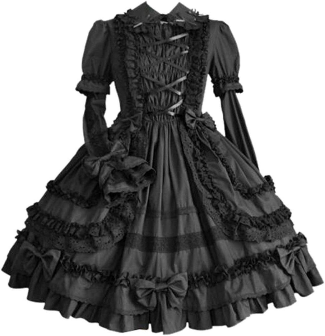 I-Youth Womens Gothic Lolita Dress Maid Princess Ruffles Skirts Bowknot Anime Party Cosplay Costumes (Small, Black)