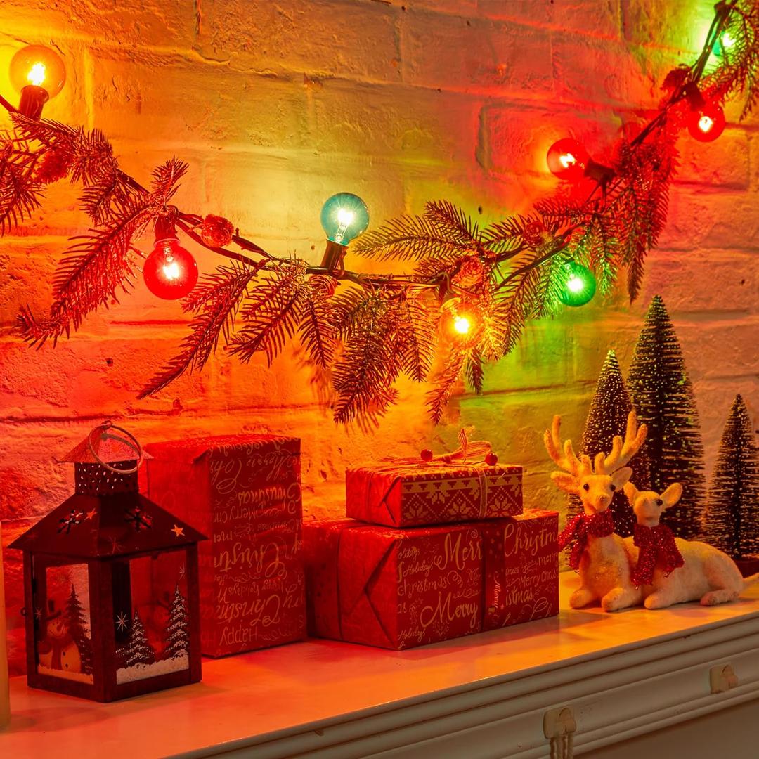 Brightown G40 Christmas Garland Light with Multicolor Bulbs, 5 Watt E12 C7 Candelabra Base Glass Bulbs with Colorful Coating, 50 Lights