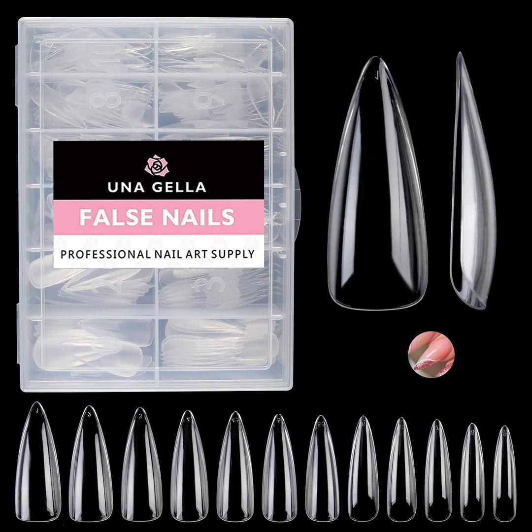 UNA GELLA Medium Stiletto Nail Tips, 312pcs Stiletto Gel Nail Tips, Clear Acrylic Medium Stiletto Press on Nails For Nail Extension Nail Art DIY Salon 12 Sizes