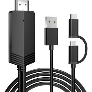 Weton 2-in-1 USB Type C Micro USB Android Phone to TV HDMI Cable, MHL to TV HDMI Adapter 1080P HDTV Mirroring & Charging Cable for Android Smartphone Tablets to Projector Monitor, 6.6ft