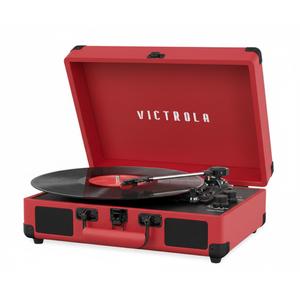 Victrola Journey Bluetooth Portable Suitcase Record Player with Built-in Speakers, 3 Speed Vinyl Record Player, RCA Out, Headphone Jack (Red)