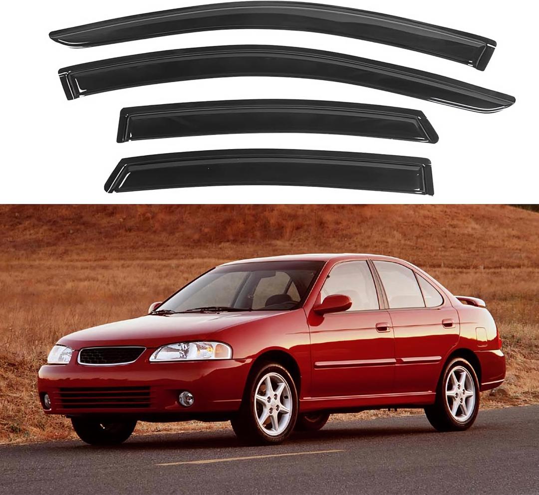 KPY Window Visor Compatible with Nissan Sentra Sedan 2000-2006, 4PC Rain Guard Side Window Vent Deflectors Tape-On Style, 2000 2001 2002 2003 2004 2005 2006