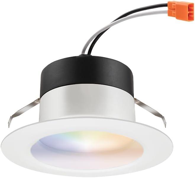 Juno RB4SC RGBW MW L/SKTWHIP M6 RetroBasics Smart Recessed LED Trim Kit, Tunable White 2700K - 5000K, RGBW Color Changing, Smooth Trim, Matte White, 4-Inch