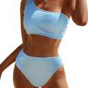 Bikini Sets for Women High Waisted 2 Piece Bestselling Swimsuit Ribbed One Shoulder Tummy Control Bathing Suit 2025 (Small, Light Blue)