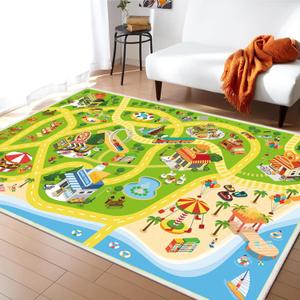 Kids Carpet Car Rug Play Mat for Playroom- 31"x 47" Non Slip Washable Kids Play Rug for Cars- Large Kid Educational Rugs Ideal Gifts for Toddler Classroom Boys Girls Bedroom Decor (3'11" x 2'8", Coastal Cities)