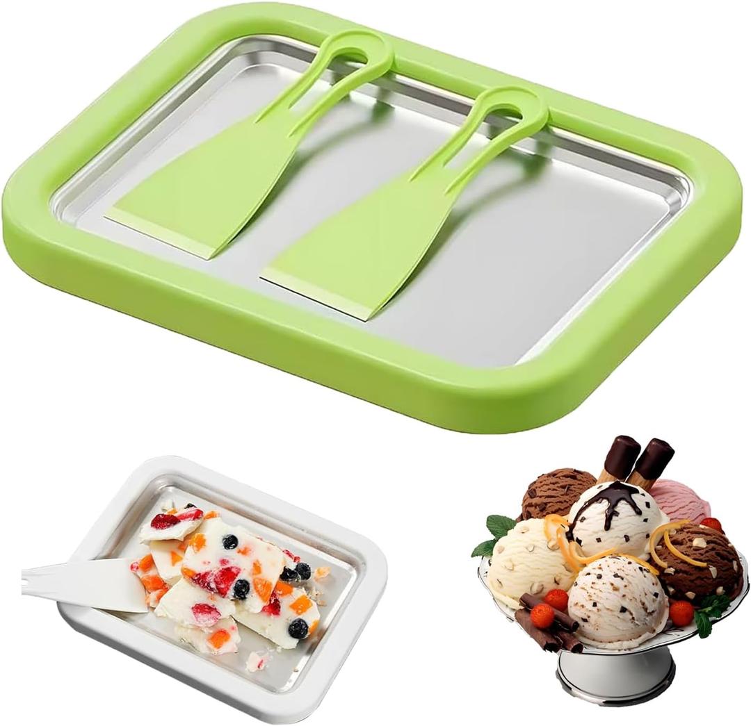 Rolled Ice Cream Maker Machine - Perfect for Home & Parties UseDIY Manual Rolled Ice Cream Tray - Ice Cream Machine for Delicious Hand-Rolled Desserts (Light green)