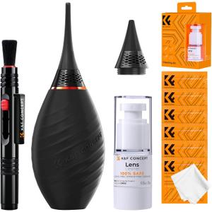 K&F CONCEPT 10-in-1 Camera Lens Cleaning Kit for DSLR Camera Lens Filter Cell Phones with Advanced Silicone Air Blower*1+Short Nozzle*1+Long Nozzle*1+Cleaning Cloth*6+Cleaning Pen*1+15ML Cleaner*1
