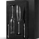 Boao 4 Piece Wedding Cake Knife and Champagne Flutes Server Set Mr and Mrs Toasting Flutes Crystal Rhinestone Cake Cutting Set for Bride and Groom Wedding Engagement Bridal Shower Gifts(Silver)