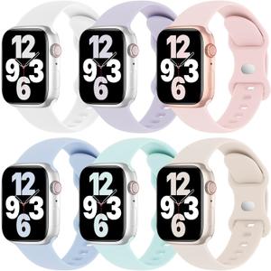 6 Pack Silicone Bands Compatible with Apple Watch Band 38mm 40mm 41mm 42mm 44mm 45mm 46mm 49mm Women Men, Soft Sport Strap Replacement Wristband for iWatch Series 11 10 9 8 SE 7 6 5 4 3 2 1 Ultra (White/Purple Fog/Sand Pink/Sky Blue/Seafoam/Starlight)