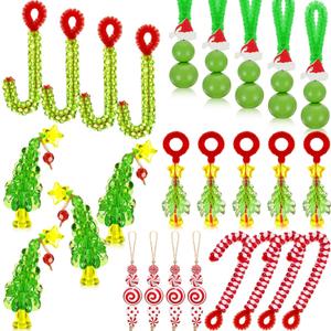 Soulchen 60 Sets Christmas Crafts for Adults, Beaded Ornament Kit to Make Xmas Candy Cane Shaped Green Ornaments Red White Wooden Bead for Xmas Holiday Party Supplies