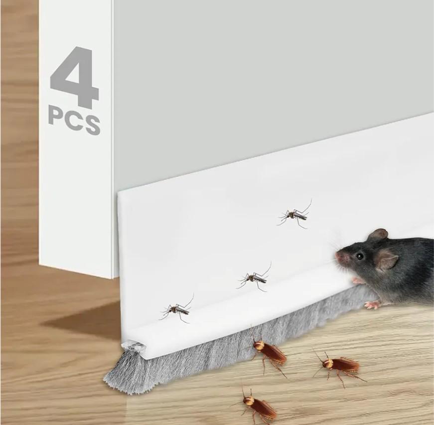 4 Pack Door Sweep with Brush, 2"x39" Self-Adhesive Under Door Draft Stopper, Bottom Seal Strip for Noise Reduction & Dust Block on Interior and Exterior Doors, Saves Energy (White)