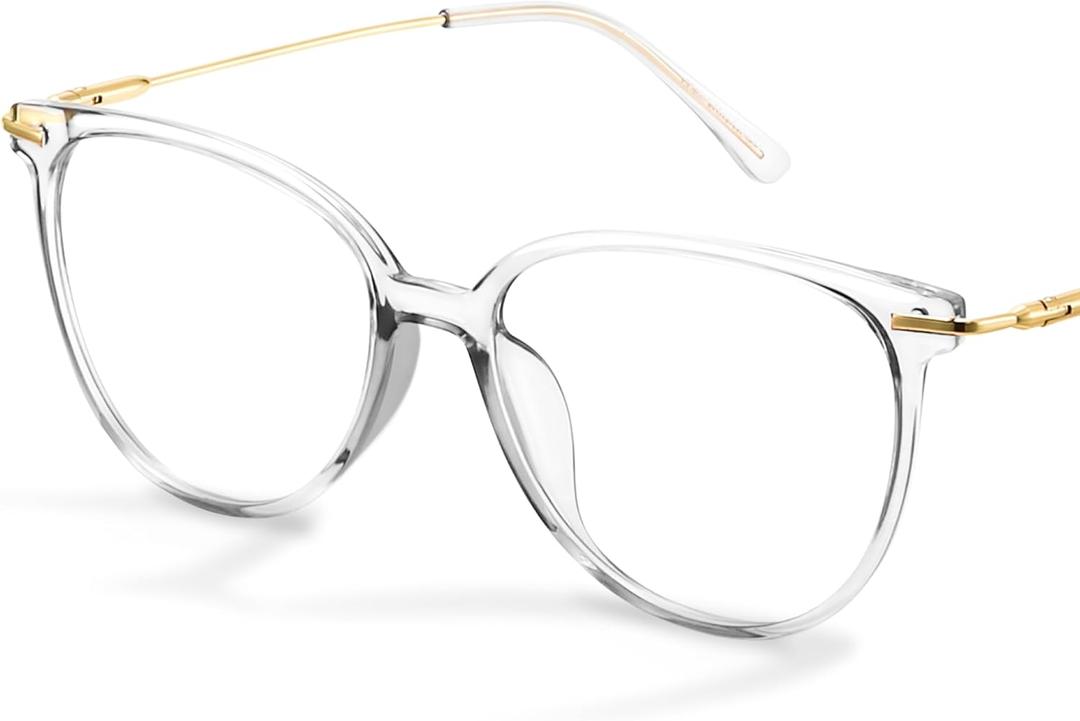 Gaoye Blue Light Blocking Glasses - Trending Round TR90 Frames, Metal Arms, UV400 Protection - Matching Soft Case (1-transparent Frame/Transparent Lens)