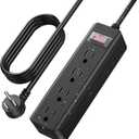 CCCEI Outdoor Waterproof 10 FT Flat Plug Extension Cord Power Strip,1500J Surge Protector Weatherproof Indoor Exterior Multiple Outlet, 10 Foot Extra Long, 3 Prong, 4 Outlets, Black. (Black, 10FT)