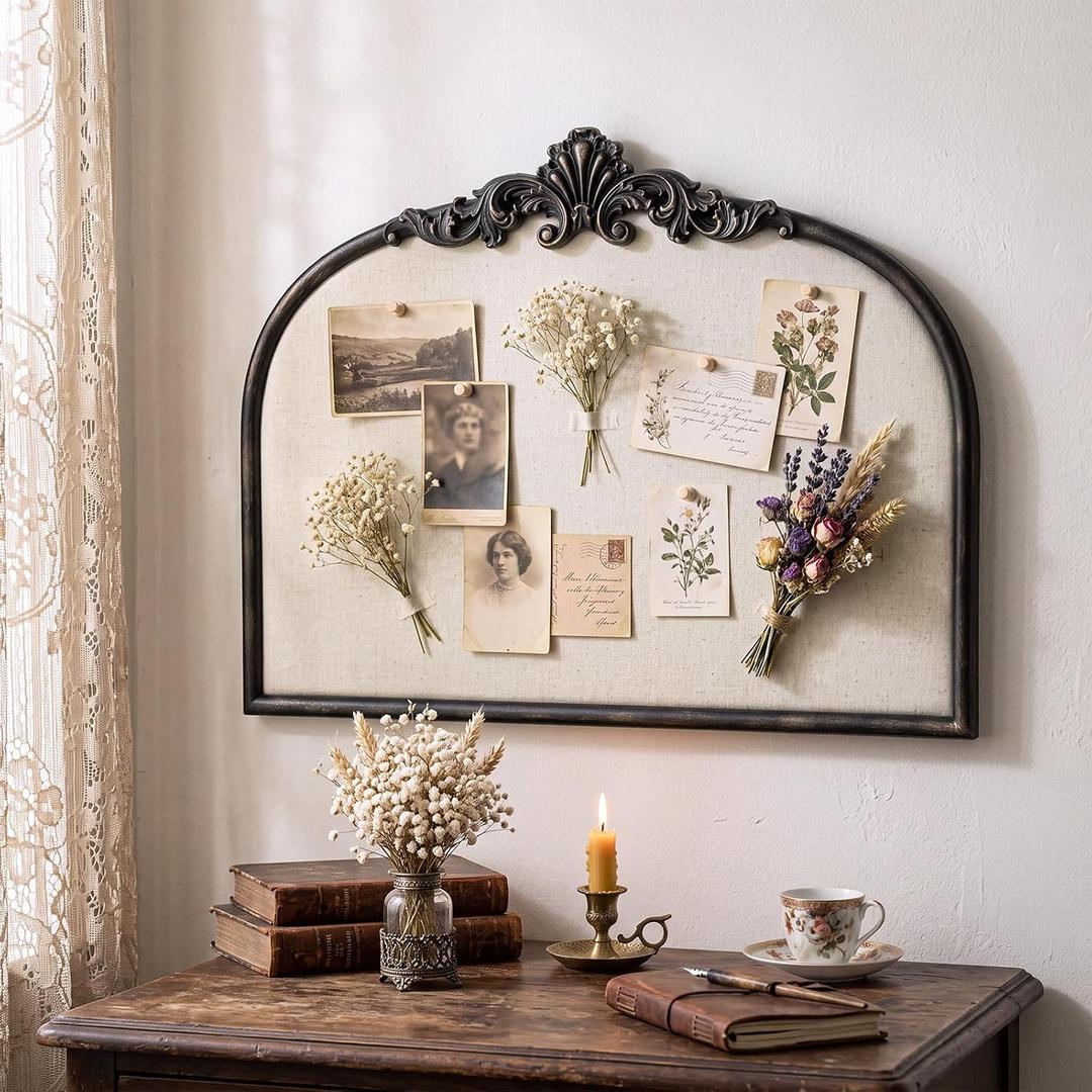 Novabright Arched Metal Framed Pinboard for Walls 20 x 15 Inch Cork Fabric, 23.4" x 17.3"