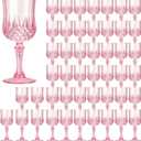 XKXKKE 48 Pcs Pink Plastic Wine Glasses, Plastic Water Goblets for Parties, Stemmed Drinking Glasses for Wedding Reception, Grand Event Party Bar Supplies Reusable Drinking Cups