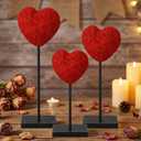Yousoontic 3 Pcs Valentine Heart Table Decor Red Yarn Wrapped Hearts Handmade Decorative Tall Standing Table Sign Centerpiece Knitted Crochet Farmhouse Tabletop Decor for Home Wedding