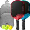 Raw Carbon Pickleball Paddles Set of 2/4, T700 Carbon Fiber Rackets with 16MM Honeycomb Polymer Core, 4 Balls and 1 Portable Carry Bag, USAPA Approved Pickleball Set for Men, Women (2 Red & Blue)
