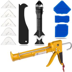Caulk Gun Kit for 10oz Caulk Tubes  Silicone Caulking Gun, Caulk Remover, Sealant Finishing Tool & Grout Scraper  10:1 Thrust Ratio for Precision Home and Outdoor Repairs