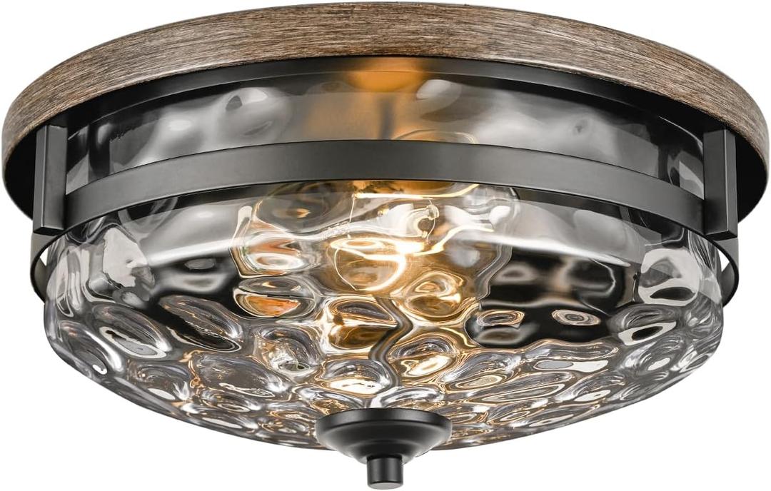 Edwarmlux Flush Mount Ceiling Lights, 2-Light Farmhouse Close to Ceiling Light, Industrial Ceiling Lighting Fixture for Kitchen Hallway Bedroom Living Room Stairways Porch (Water Ripple Glass)