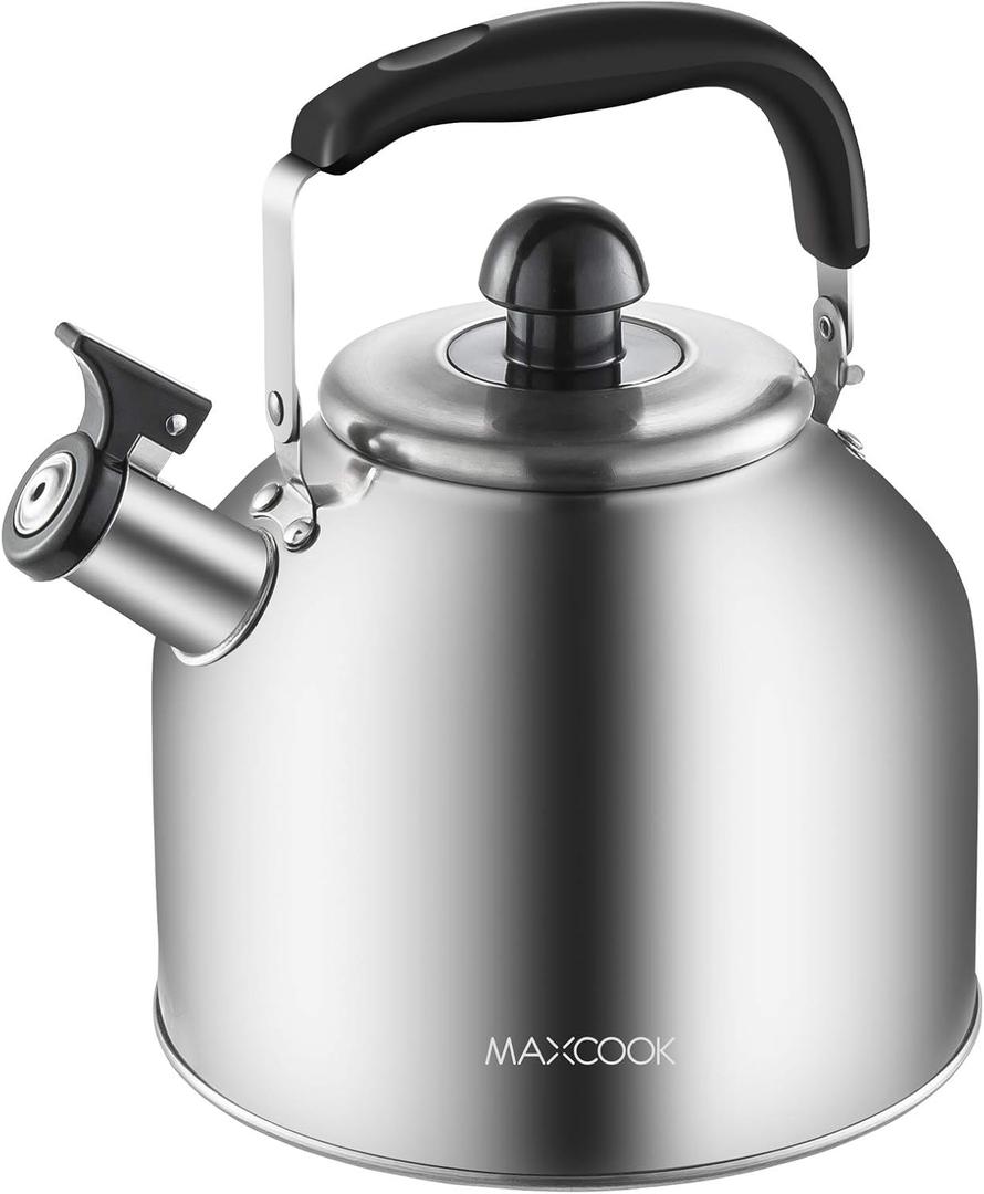 4.2 Quart/4L Stainless Steel Whistling Tea Kettle,Brushed Satin, Suitable to Boiling Water & Tea on Induction Stove, Gas Stove Top (Silver)