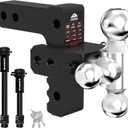 Kingfun Adjustable Trailer Hitch - Drop Hitch Fits 2 Inch Receiver, Tri Ball (1-7/8", 2", 2-5/16") 6 Inch Drop/Rise, 12500 LBS GTW Aluminum Heavy Duty Tow Hitch with Anti-Theft Pin - (Black)