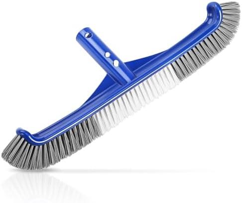 Pool Brush Head, 17" Pool Brushes for Cleaning Pool Walls, Curved Ends High-Efficiency Pool Scrub Brush,Premium Nylon Bristles Pool Brush with EZ Clip