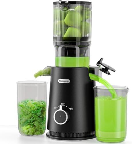 Juicer Machines, ECOSELF Cold Press Juicer with 4.35" Large Feed Chute Fit Whole Fruits & Vegetables, Juicer Machine Self Feeding Effortless for Batch Juicing, High Juice Yield, Easy to Clean