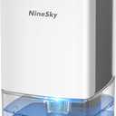 NineSky Dehumidifier for Home, 30oz Water Tank, (300 sq.ft) Dehumidifiers for Bedroom, Bathroom, Basement with 7 Colorful Lights, Auto Shut Off(C1 White/ Gray)