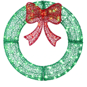 24" Pre-Lit Outdoor Christmas Wreath with 140 LED Lights and Bow, Lighted Metal Christmas Wreath Decoration with Timer Function for Xmas Home Wall Front Door Window Garage (Green Red