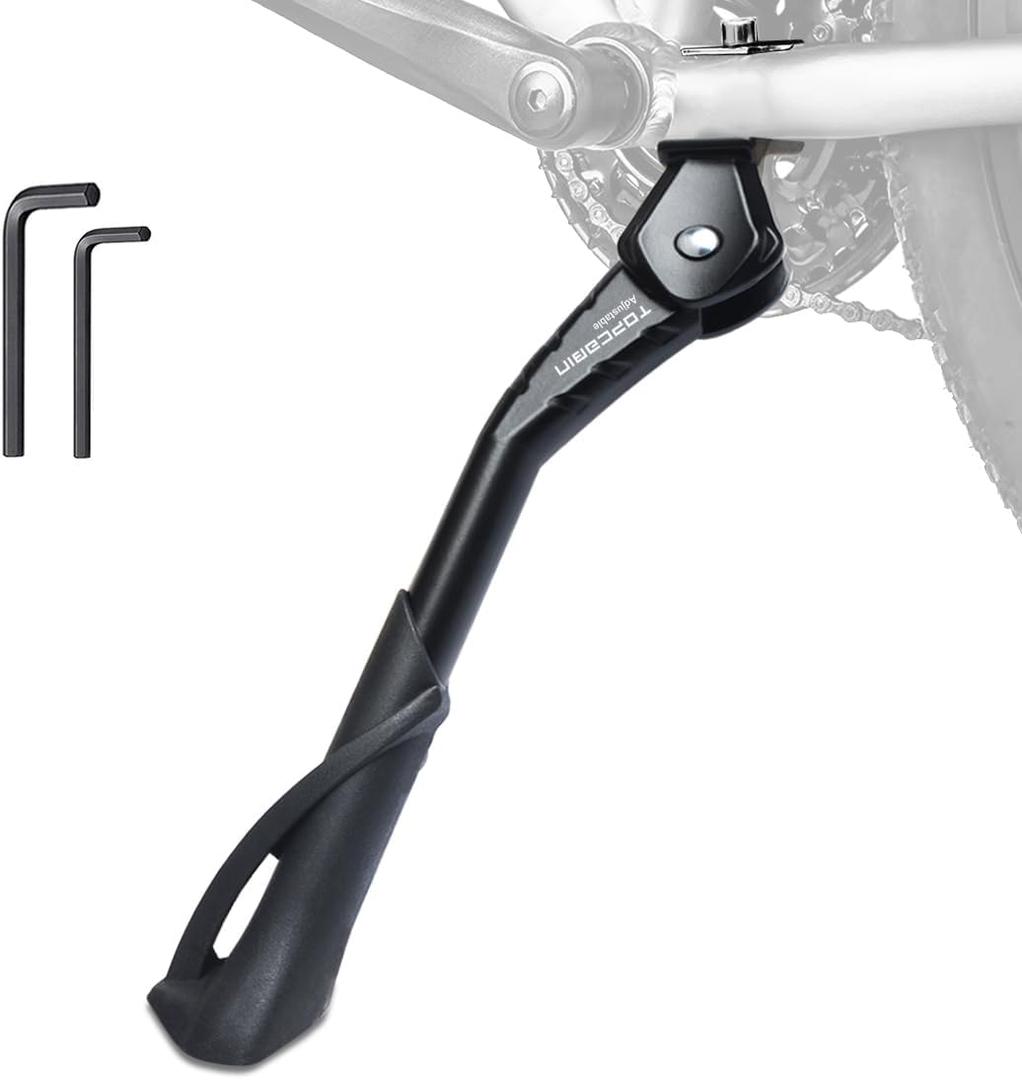 Bike Kickstand Enhanced,Rear Side/Center Mount,Aluminum Alloy Bicycle Kick Stand Adjustable Kickstand for adult bike 700C 24" 26" 28" 29 inch Mountain Road bike(Black Center 24"-29" Bike)