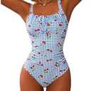 BEAUDRM Women's Boho Floral Print One Piece Swimsuit Y2K Bathing Suits Swimwear Beachwear L