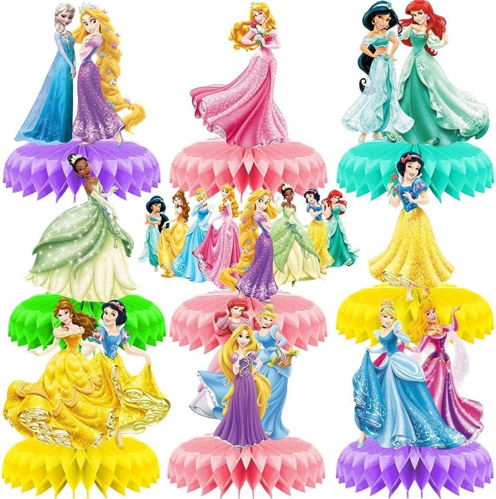 For Disney Princess Birthday Party Supplies, 9Pcs Honeycomb Centerpieces for Princess Party Decorations, Double Sided Table Decorations Centerpieces Party