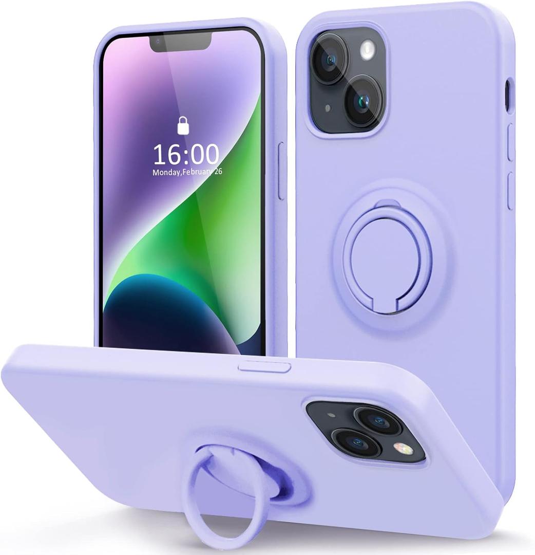 MOCCA Compatible with iPhone 14 Plus Phone Case with Ring Stand | Super Soft Microfiber Lining | Full-Body Anti-Scratch Liquid Silicone Case for iPhone 14 Plus Women Girls 6.7inch - Light Purple