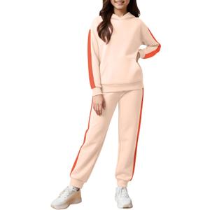 Fuermos Kids Girls Clothes 2 Piece Outfits Colorblock Casual Hoodies Long Sleeve Fashion Sweatshirts and Sweatpants (9-10 Years, Apricot)